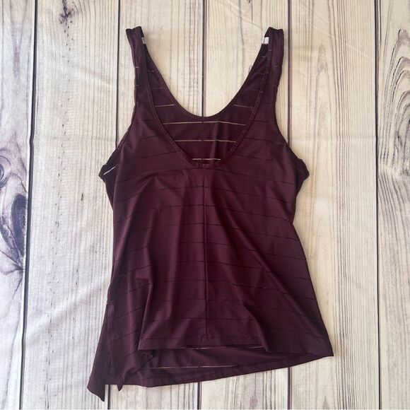 Athleta Max Out Chi Burgundy Sheer Stripe Side Tie Tank Top - Picture 7 of 11